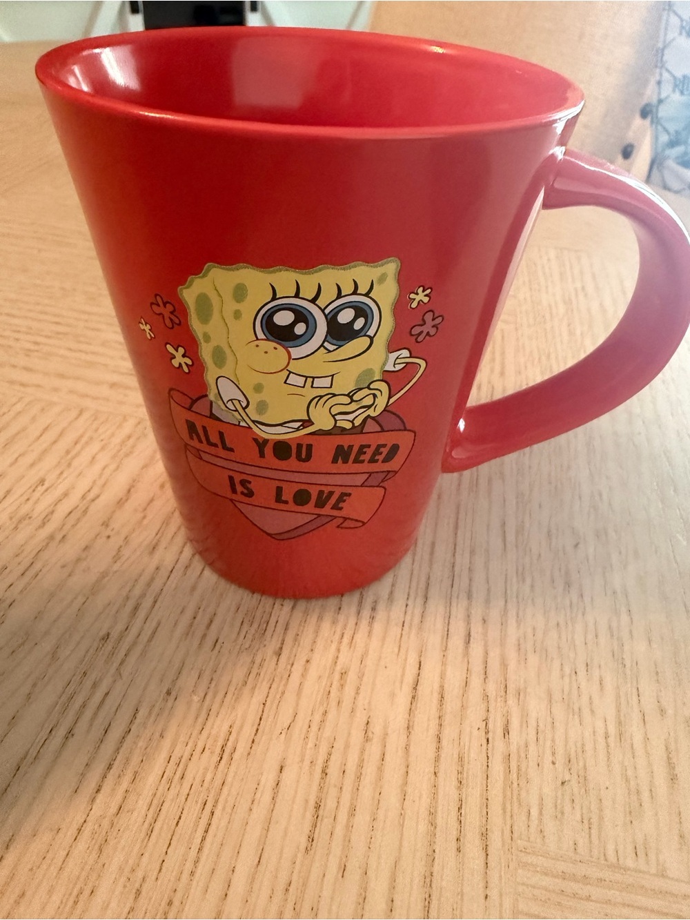 SpongeBob Squarepants Red Ceramic Mug with 'All You Need Is Love' Graphic